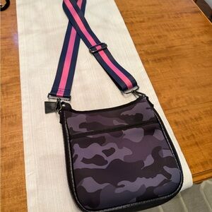 HAUTE SHORE Purple Camo Crossbody with Navy & Pink Strap
